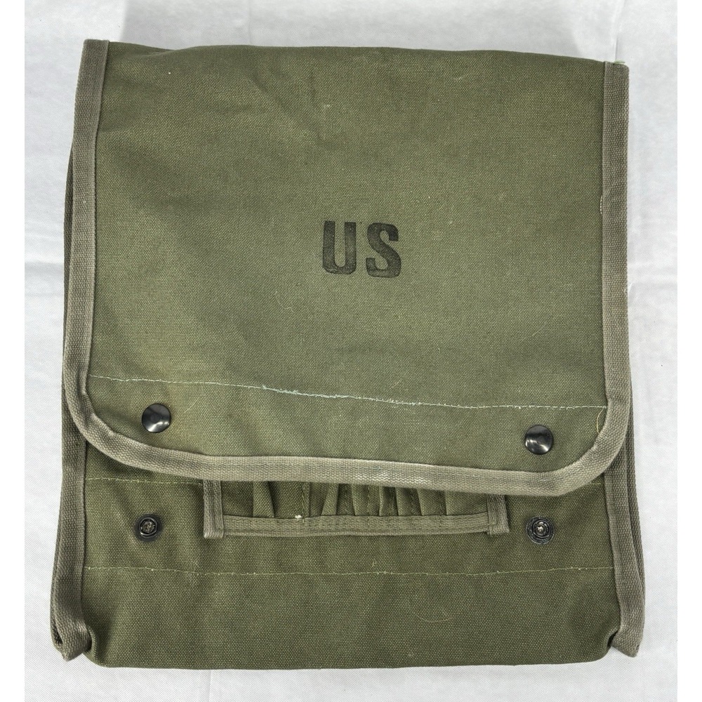 US Military OD-7 Canvas Map Photograph Case 1963 Vintage Vietnam Satchel Bag